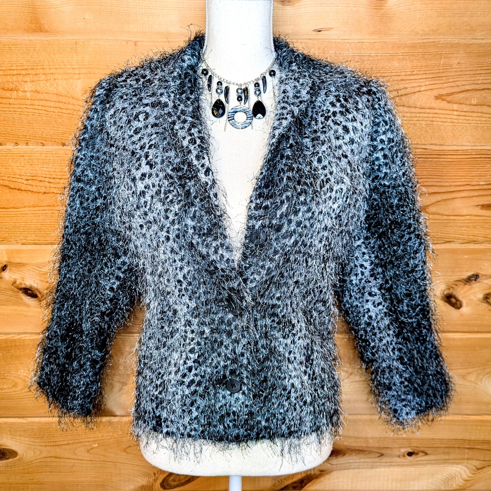 Giancarlo Ferrari Vintage Stylish Black & Silver Eyelash Finge Women's Blazer